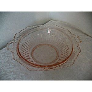 Vintage Depression Glass Pink Serving Bowl with Handles